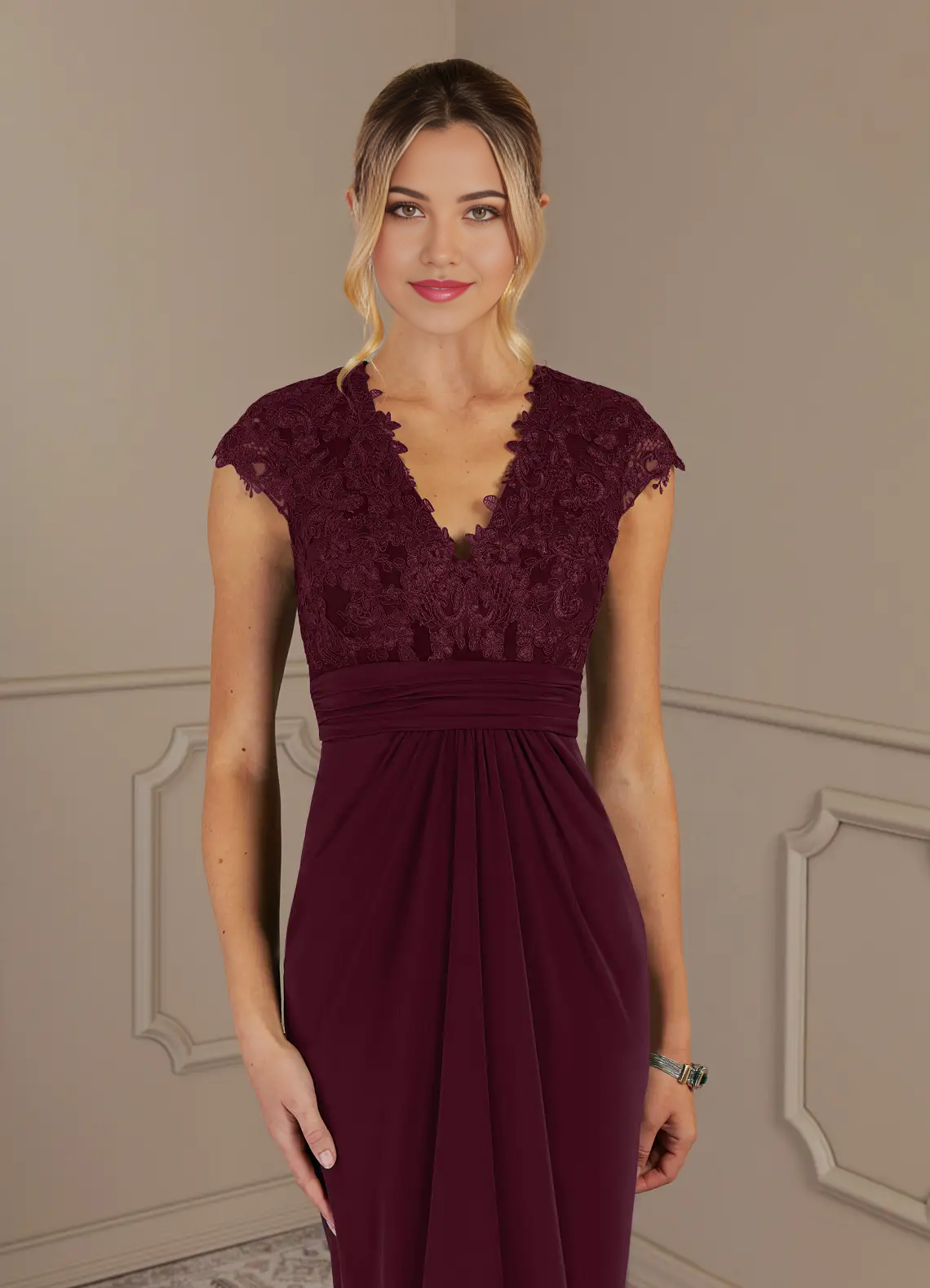 Wholesa A-Line V-Neck Appliques Lace Cabernet formal dresses evening dress Mother of the Bride Dresses