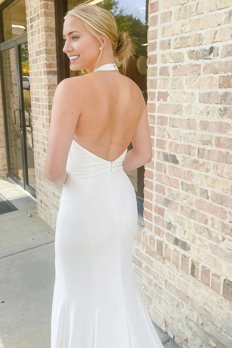 Wholesa Mermaid Halter Long Wedding Dress with Slit