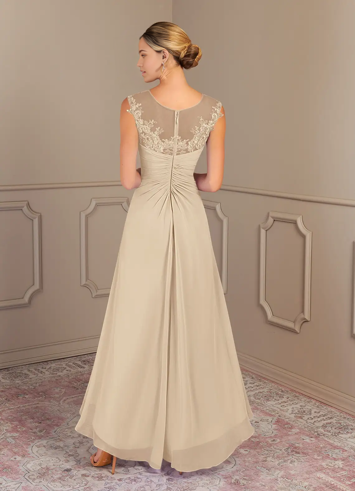 Wholesa A-Line Scoop Lace Chiffon Champagne formal dresses evening gown Mother of the Bride Dresses