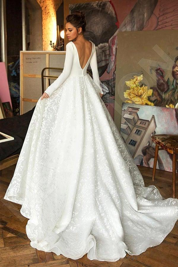 Wholesa Beach A Line V Neck Elegant Long Sleeves Wedding Dress Bridal Gown