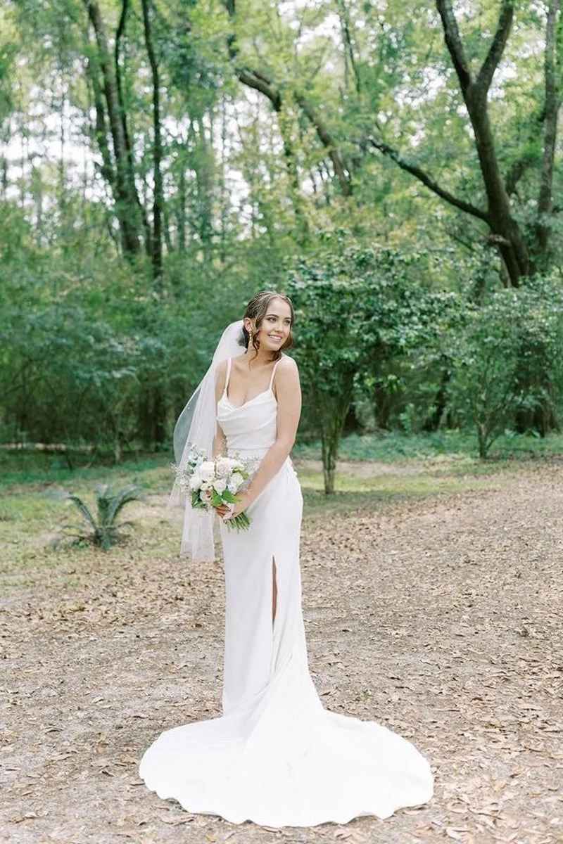 Wholesa Mermaid Satin Cowl Neck Wedding Dress with Slit