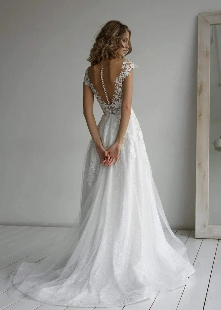 Wholesa A-line Sweetheart Elegant Glitter fabric Wedding Dress With Appliques