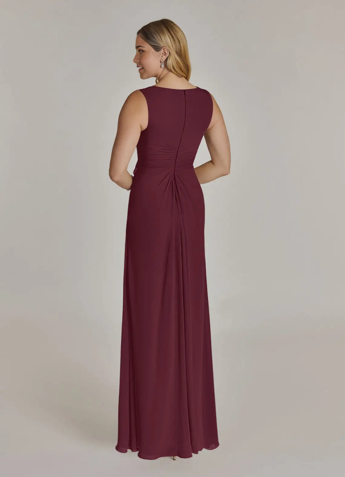 Wholesa A-Line V-Neck Pleated Chiffon Cabernet Mother of the Bride Dresses