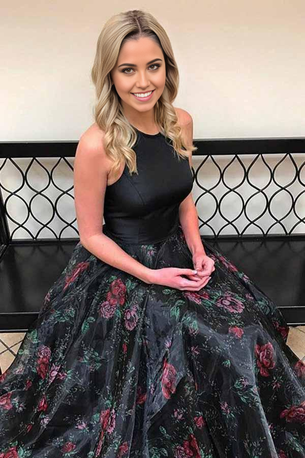 Wholesa A-Line Open Back Sweep Train Black Tulle Sleeveless Prom Dress