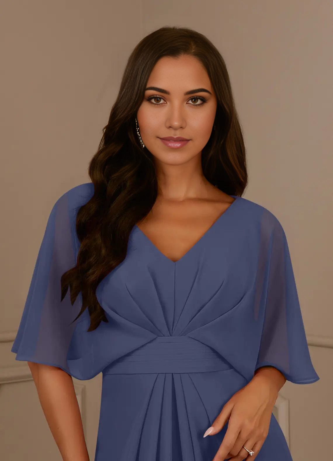 Wholesa A-Line V-Neck Pleated Chiffon Stormy Mother of the Bride Dresses