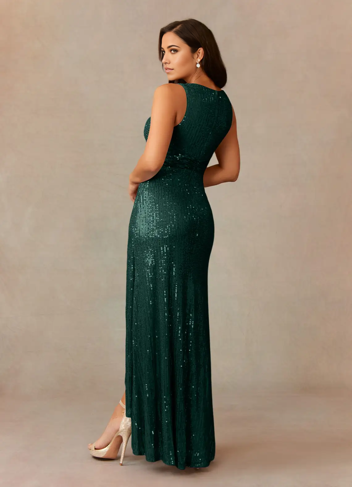 Wholesa Sheath V-Neck Sequins Sequins Dark Green formal dresses evening dress Mother of the Bride Dresses