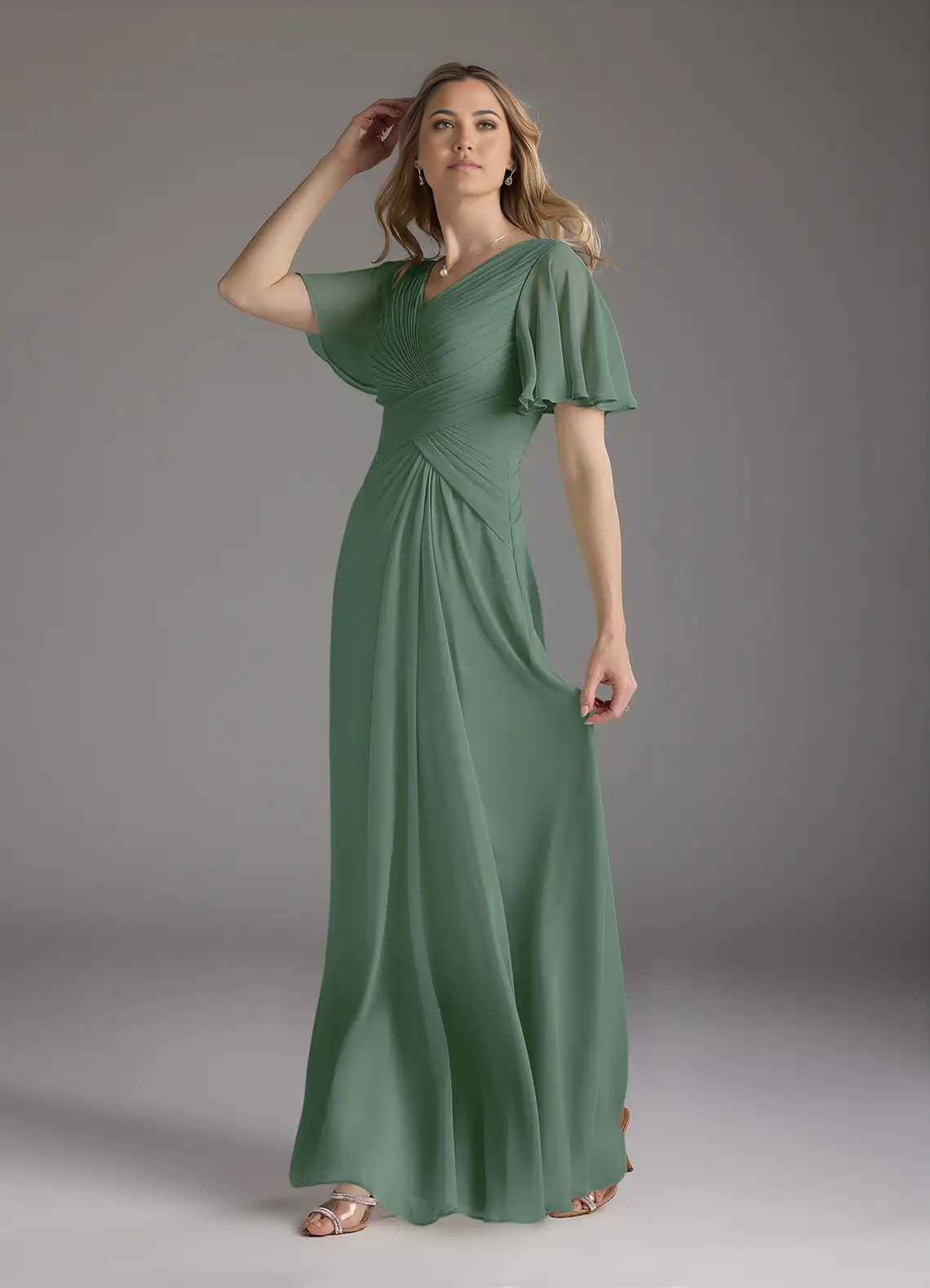 Wholesa A-Line V-Neck Ruched Chiffon Mother of the Bride Dresses