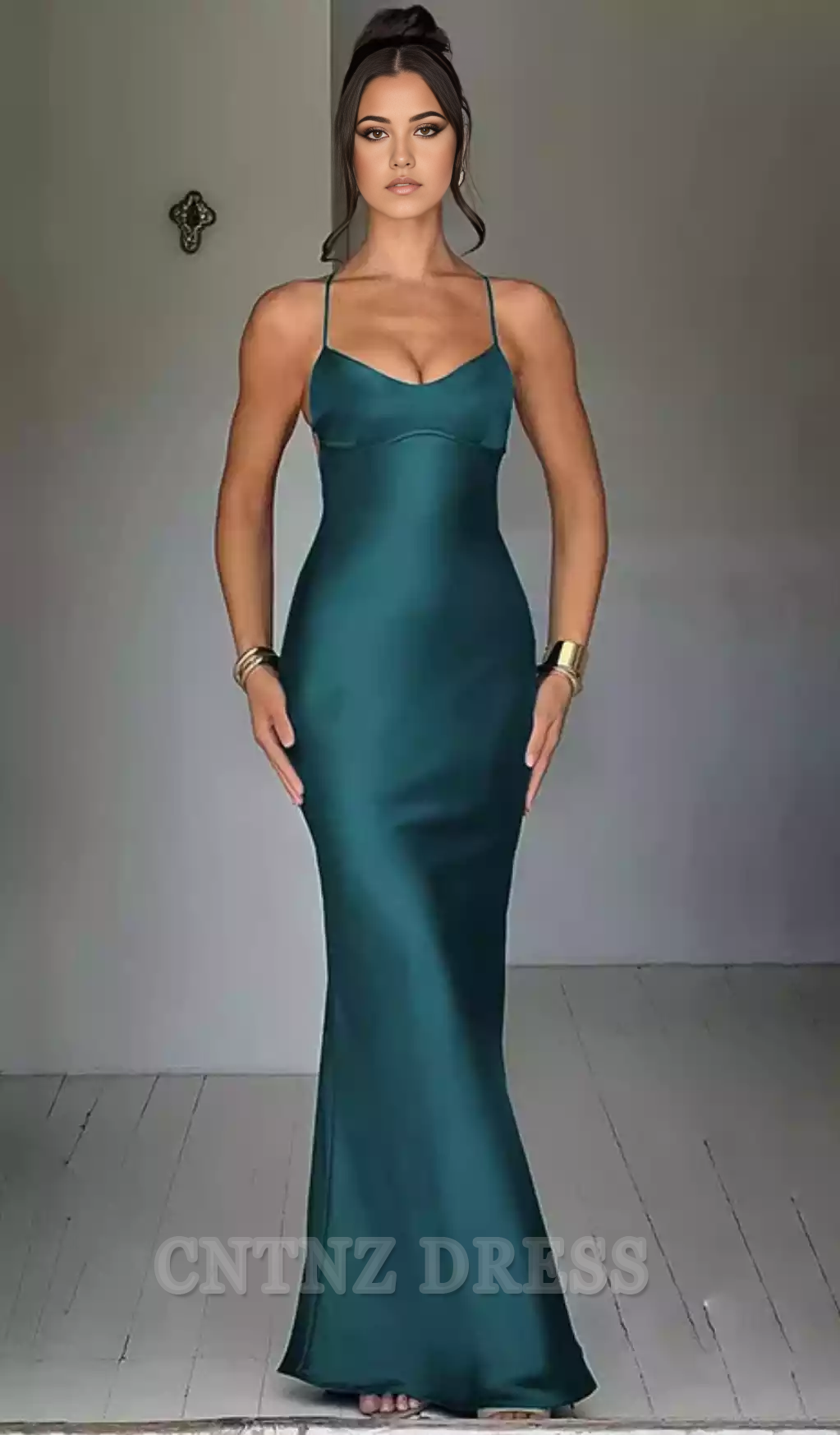 Wholesa Elegant Spaghetti Straps Satin Backless Sexy formal dresses Bridesmaid Dresses evening gown Prom Dress
