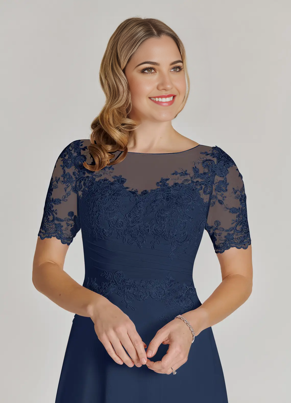 Wholesa A-Line Lace Chiffon Dark Navy formal dresses evening dress Mother of the Bride Dresses