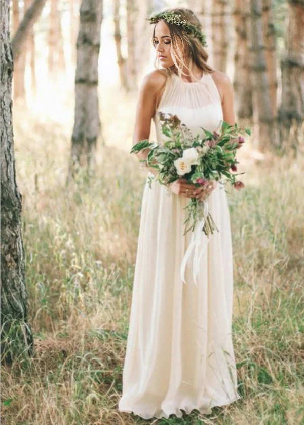 Wholesa A Line Chiffon Elegant Bohemian Sleeveless Long Wedding Dresses