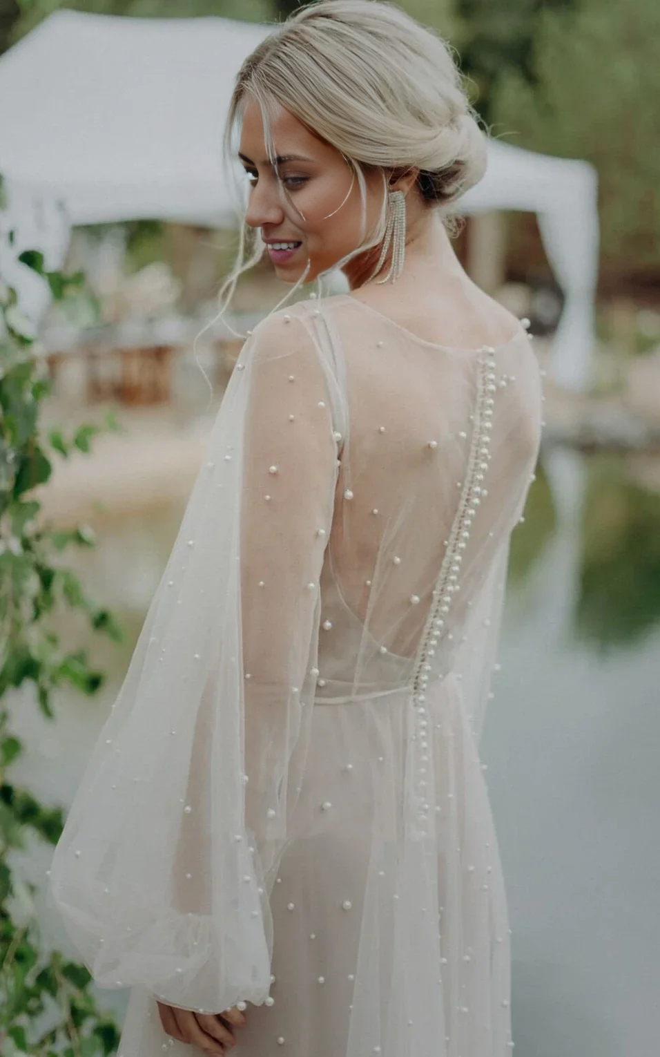 Wholesa A-Line Simple Modest Long Sleeve Tulle Elopement Illusion Wedding Dresses