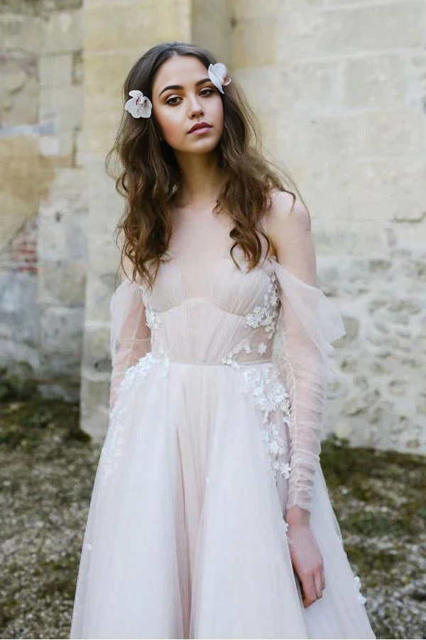 Wholesa Boho Beach Long Sleeve Cold Shoulder Rustic Wedding Dresses