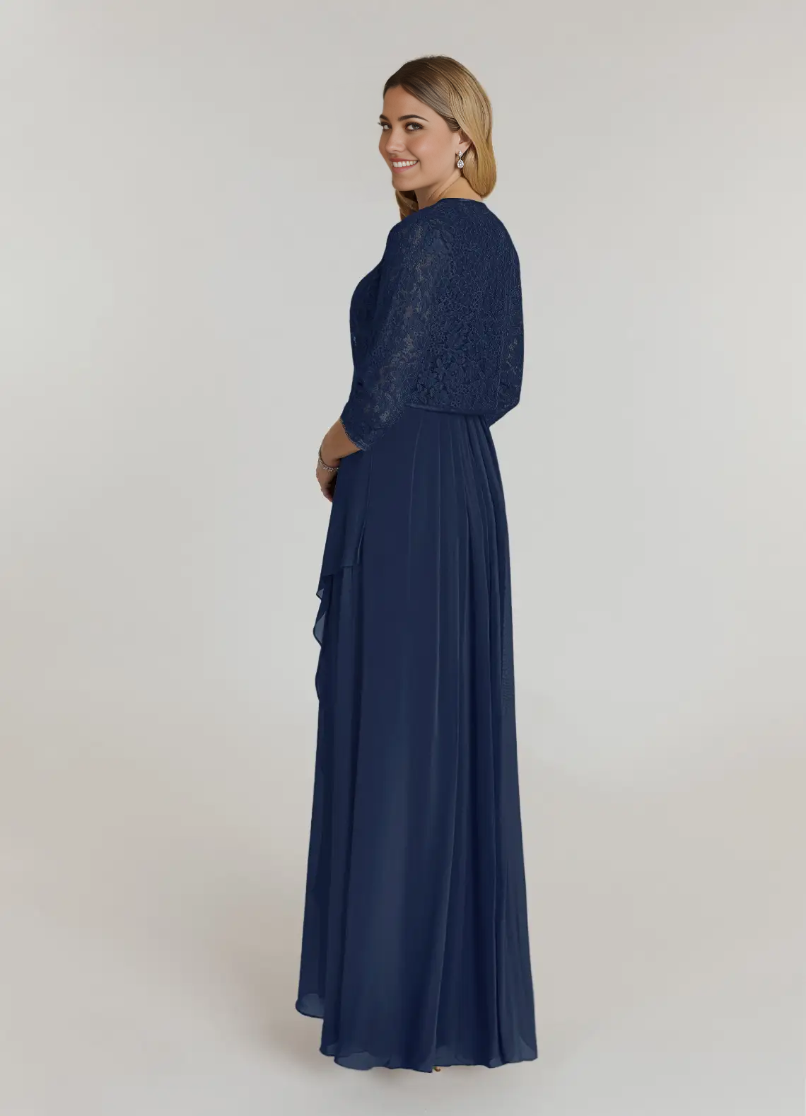 Wholesa A-Line Square Neckline Lace Chiffon Dark Navy formal dresses evening dress Mother of the Bride Dresses