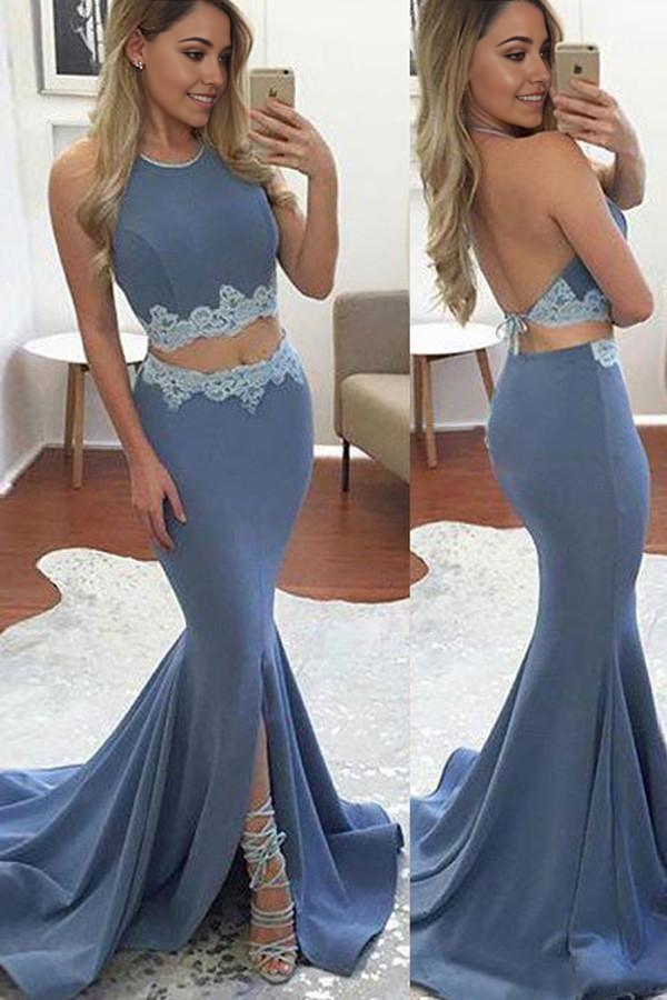 Wholesa Mermaid Elegant Split Front Lavender formal dresses Prom Dress With Sweep Train