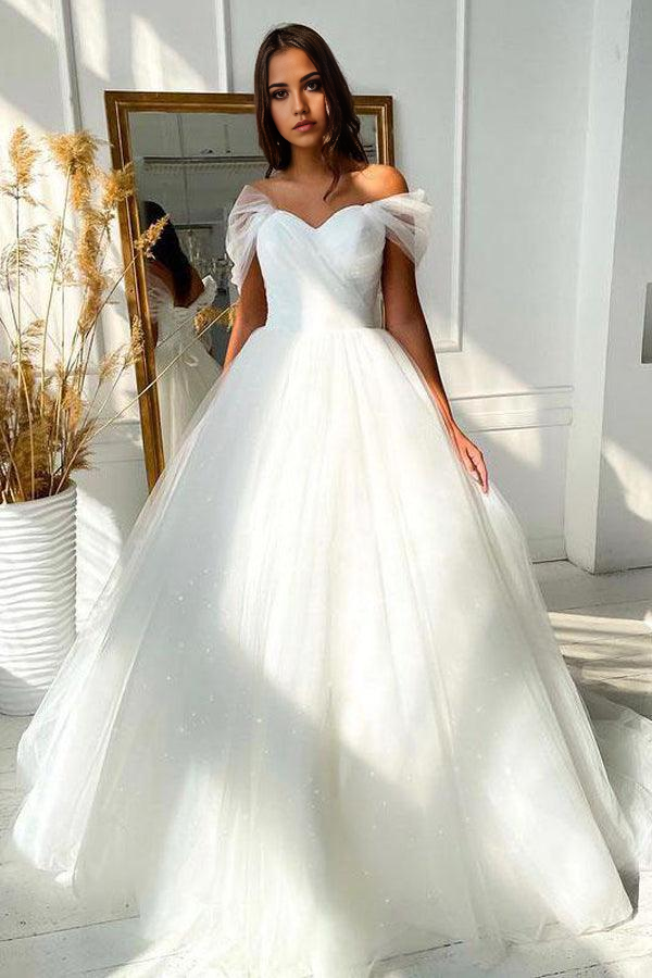 Wholesa A-line Off-the-shoulder Ball Gown Wedding Dress Tulle Bridal Dress