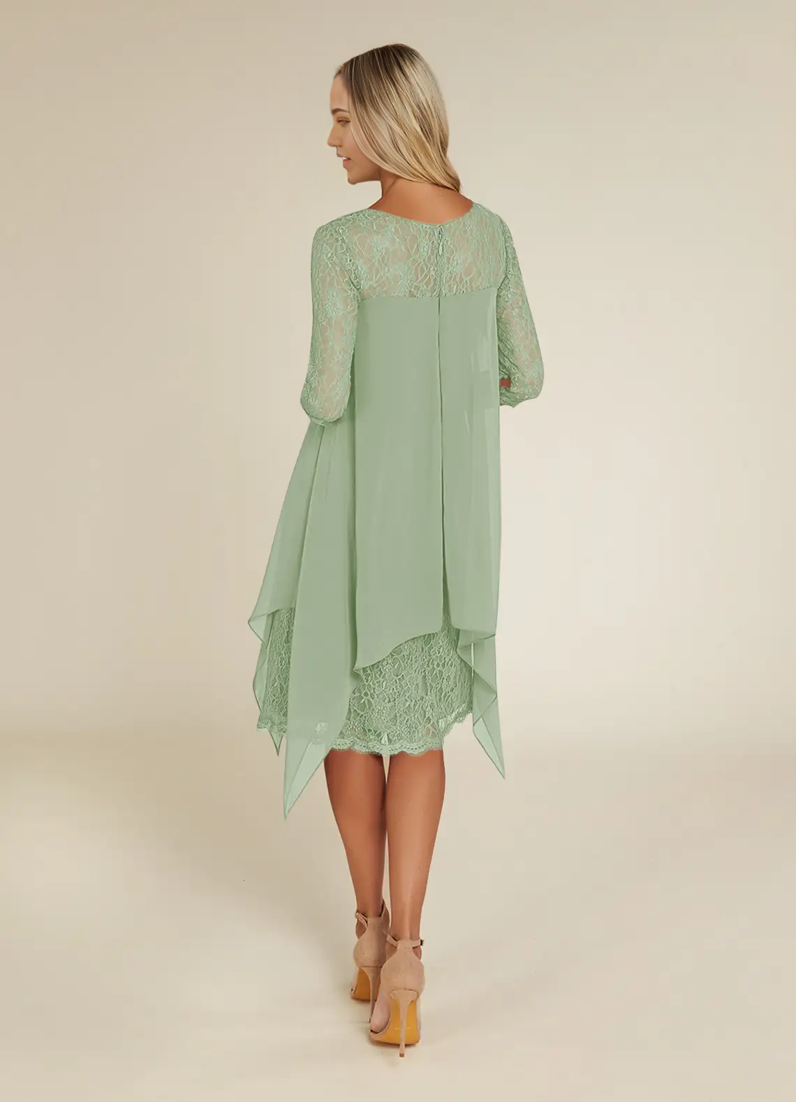 Wholesa A-Line Crew Neck Lace Chiffon Dusty Sage formal dresses evening dress Mother of the Bride Dresses
