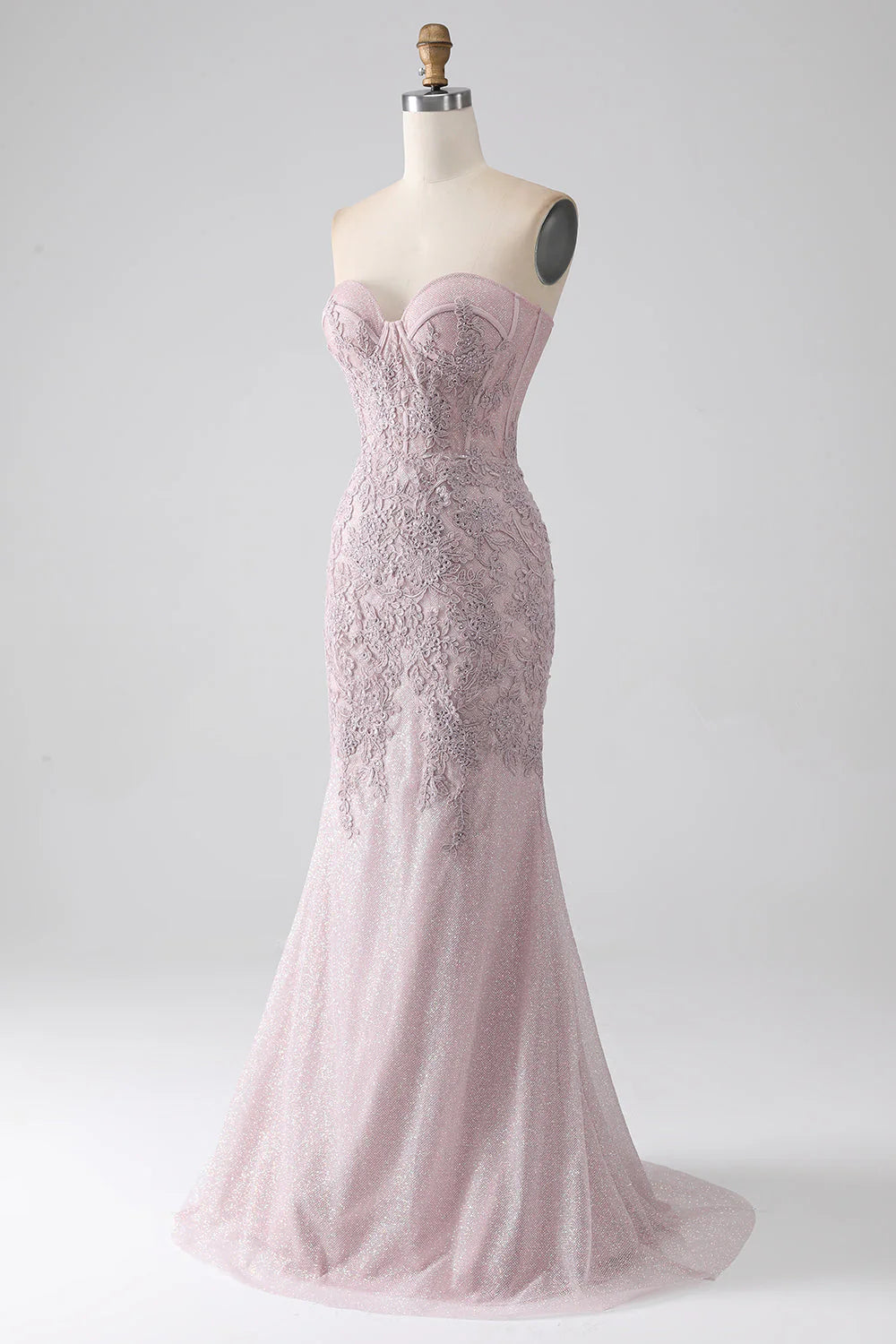 Wholesa Mermaid Sparkly Strapless Corset Prom Dress with Appliques