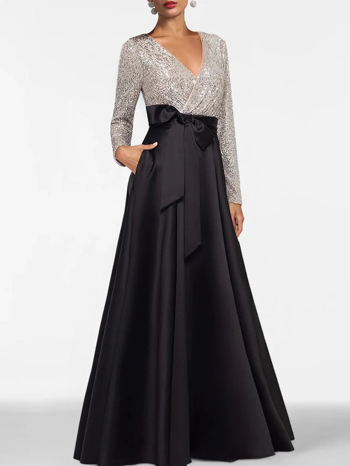 Wholesa A-Line Princess V-Neck Long Sleeves Floor-Length Mother Of The Bride Dresses