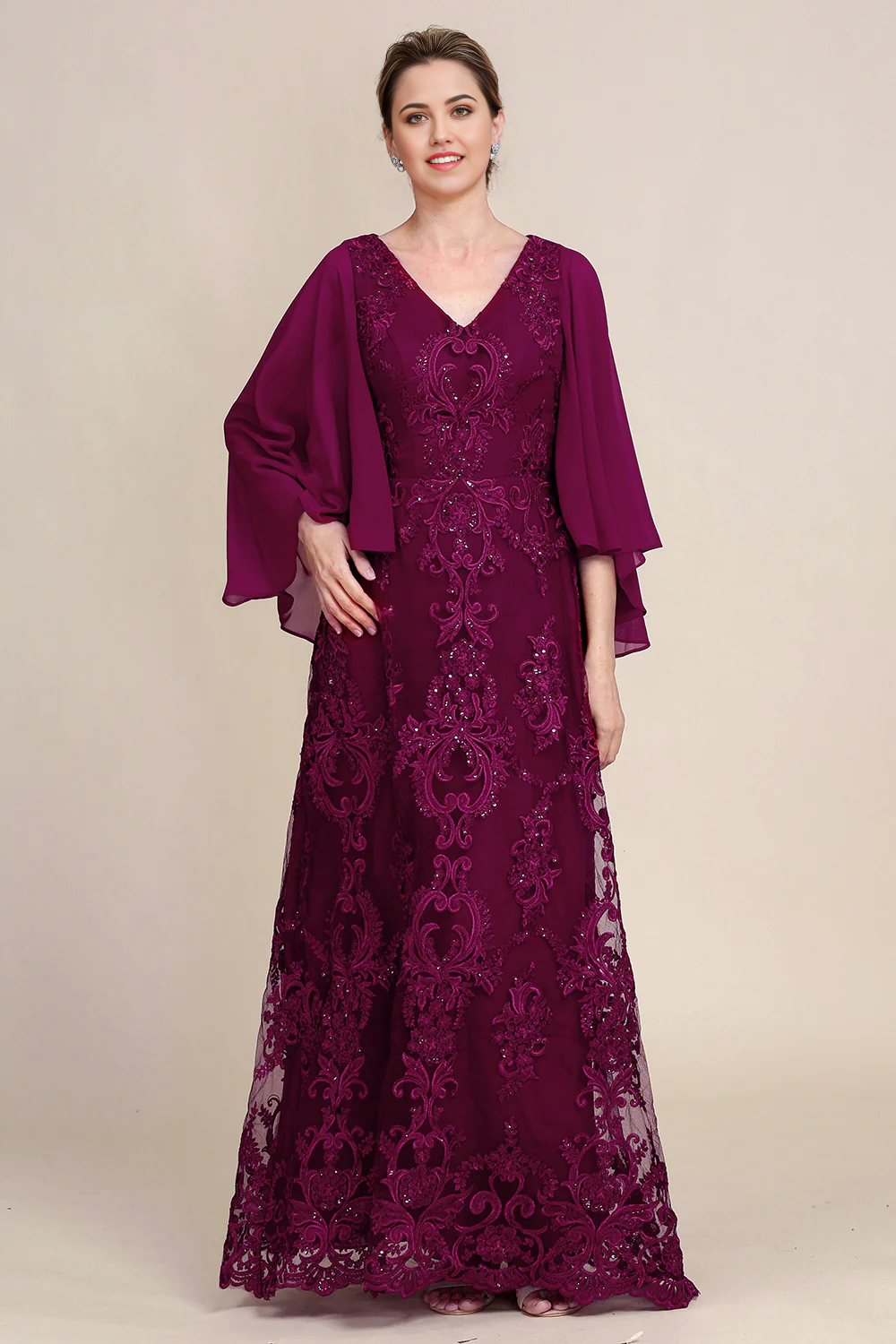 Wholesa Batwing Sleeves Beaded Mother of the Bride Dress