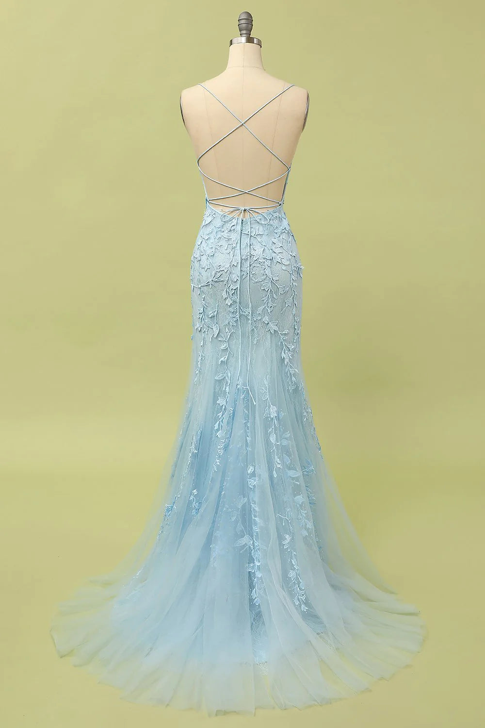 Wholesa Mermaid Blue Long Prom Dress Backless Evening Dress