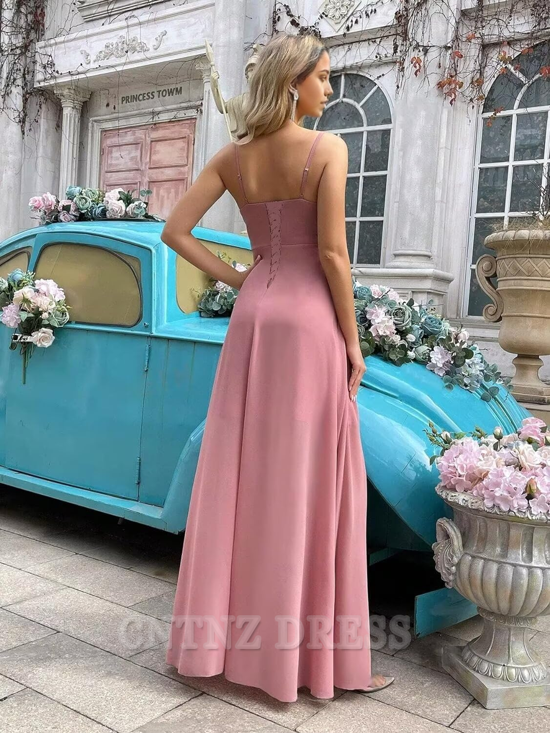 Wholesa A-line Spaghetti Straps Chiffon Slit formal dresses Bridesmaid Dresses evening gown Prom Dress