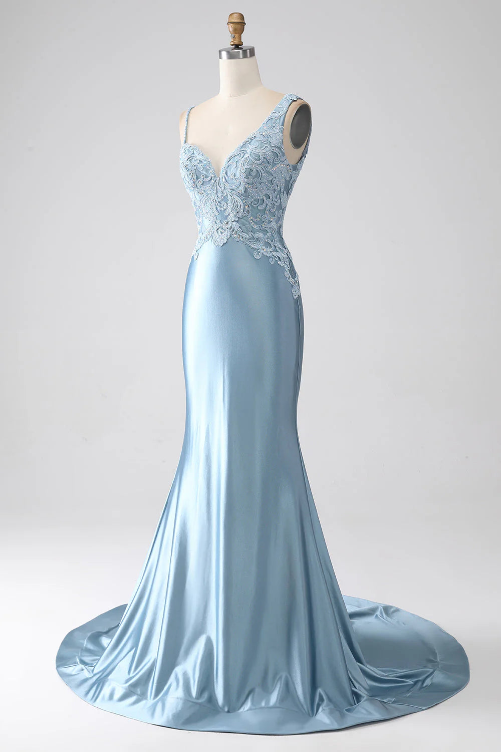 Wholesa Mermaid Spaghetti Straps Long Beaded Prom Dress With Appliques