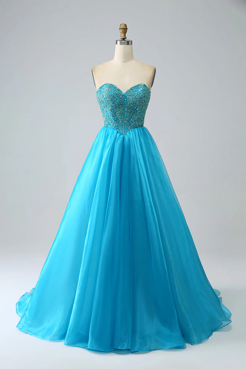 Wholesa Beaded Corset Prom Dress with Detachable Sleeves
