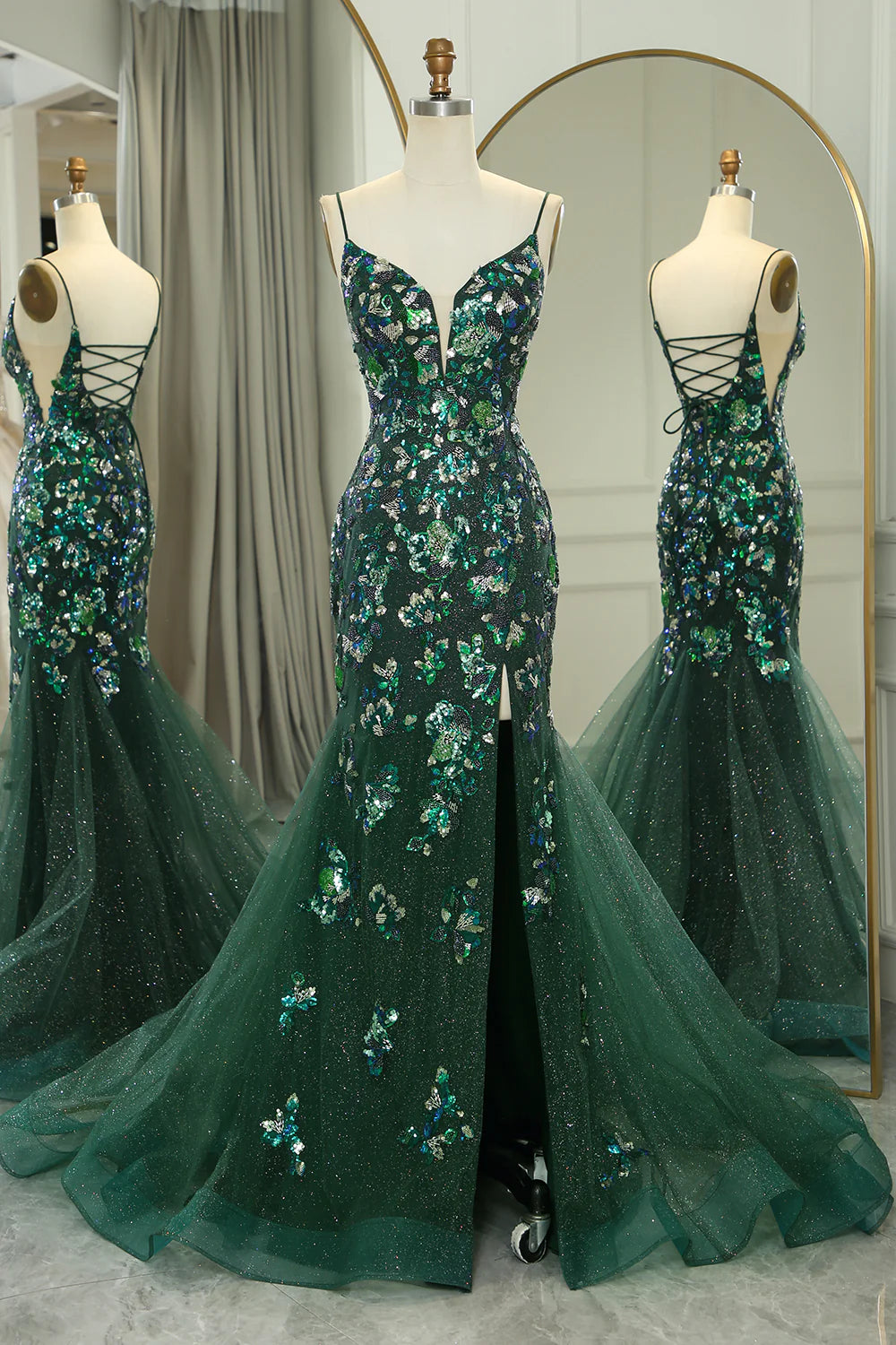 Wholesa Mermaid Sparkly Long Appliqued Prom Dress With Slit