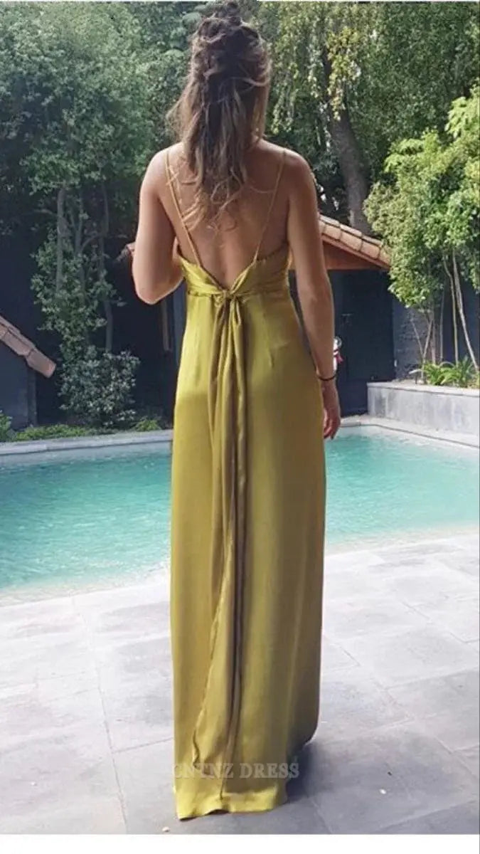Wholesa Sheath Spaghetti Straps Gold Long formal dresses Bridesmaid Dresses evening gown Prom Dress