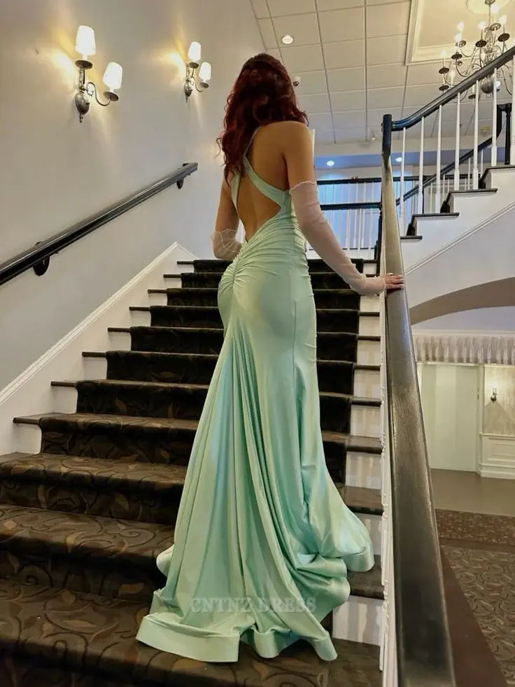 Wholesa Mermaid Straps Backless Mint Green Long formal dresses Bridesmaid Dresses evening gown Prom Dress