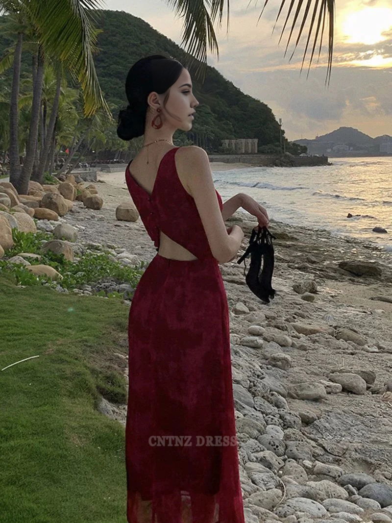 Wholesa Sheath Spaghetti Straps Burgundy formal dresses Bridesmaid Dresses evening gown Prom Dress