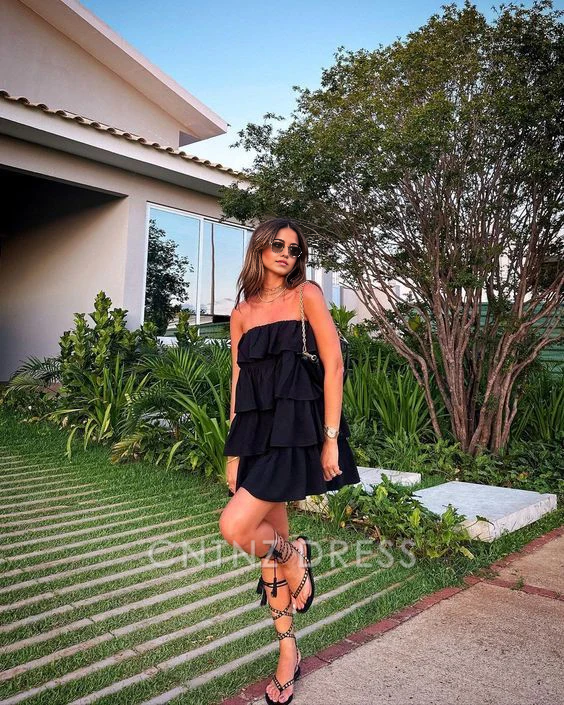 Wholesa A-line Strapless Beautiful Black Homecoming Dress formal dresses Bridesmaid Dresses evening gown Prom Dress