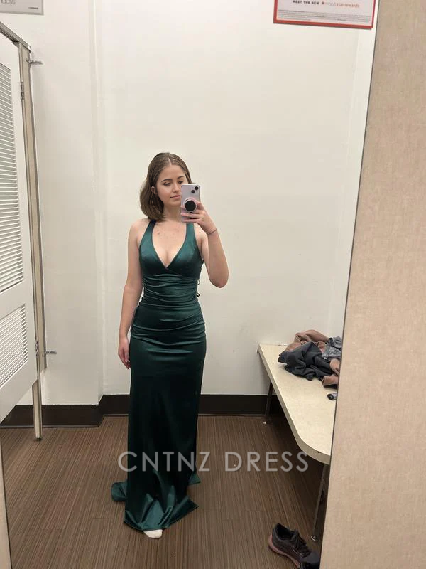 Wholesa Sheath V- Neck Plunging Burgundy Sexy Satin Long formal dresses Bridesmaid Dresses evening gown Prom Dress