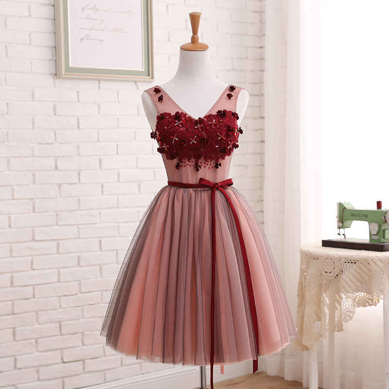 CNTNZ DRESS Hot Sale Short Prom Dress A Line V Neck Sleeveless Tulle Flowers Fashion Homecoming Dress
