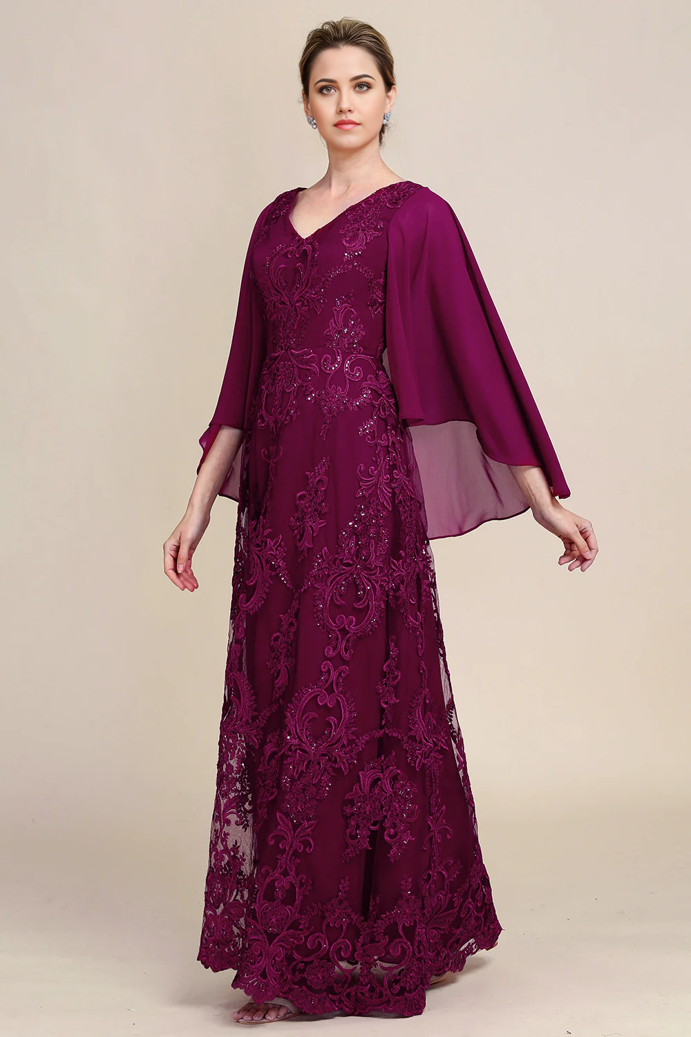 Wholesa Batwing Sleeves Beaded Mother of the Bride Dress