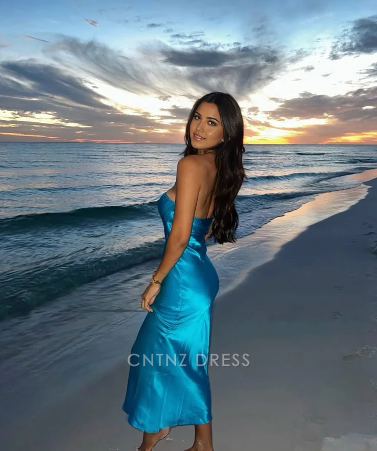 Wholesa Sheath Simple Strapless Blue formal dresses Bridesmaid Dresses evening gown Prom Dress