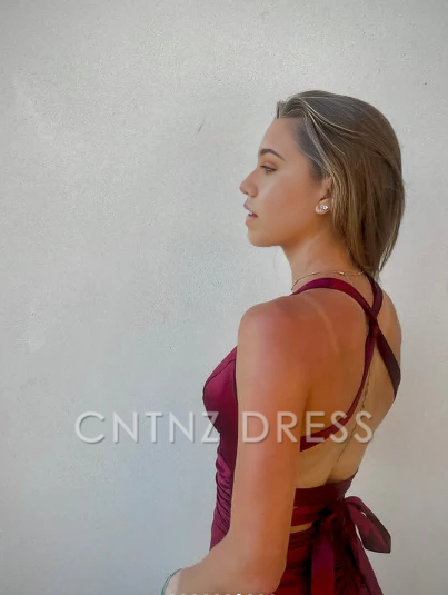 Wholesa Sheath V- Neck Plunging Burgundy Sexy Satin Long formal dresses Bridesmaid Dresses evening gown Prom Dress