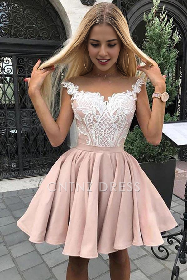 CNTNZ DRESS Hot Sale Short Prom Dress A-Line Ruches Lace Appliques Hot Selling Cute Homecoming Dress