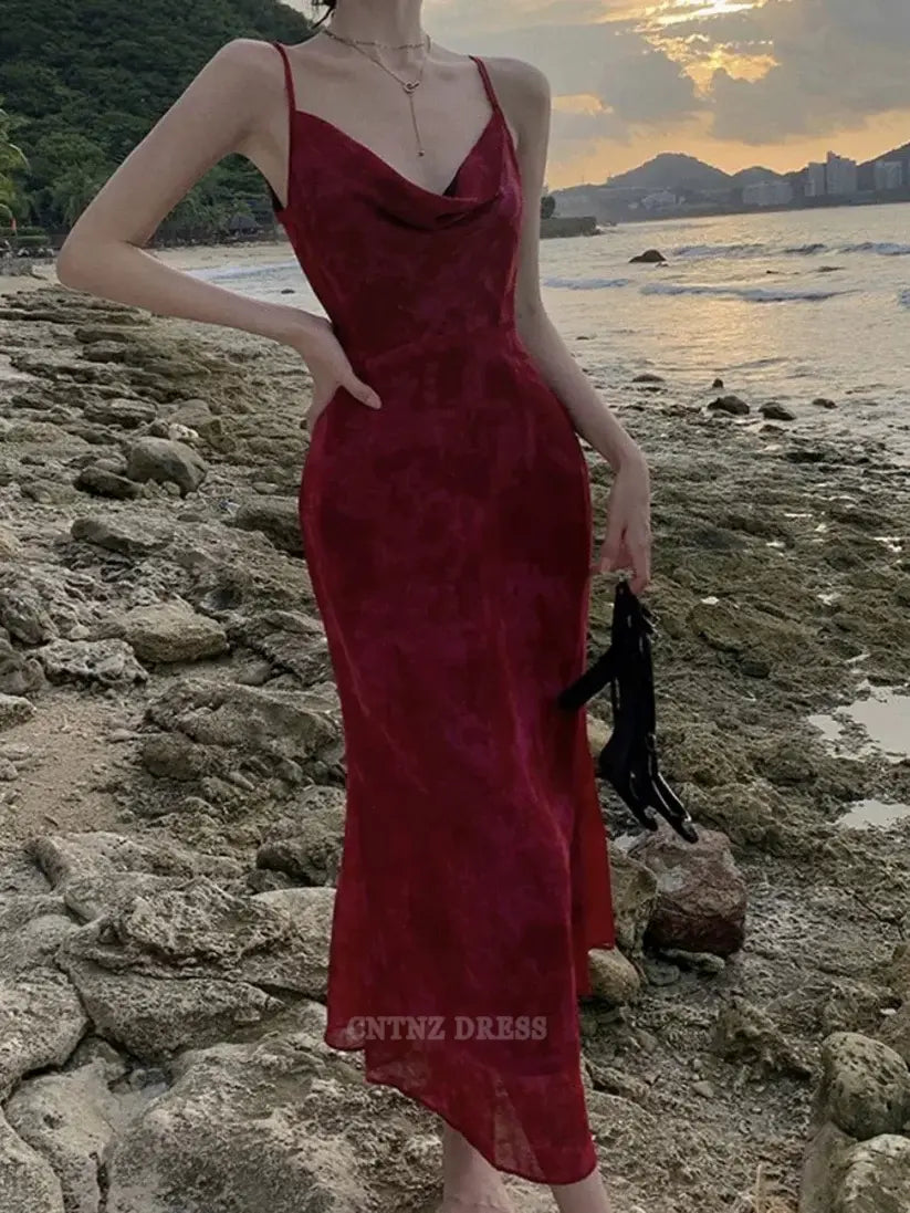 Wholesa Sheath Spaghetti Straps Burgundy formal dresses Bridesmaid Dresses evening gown Prom Dress