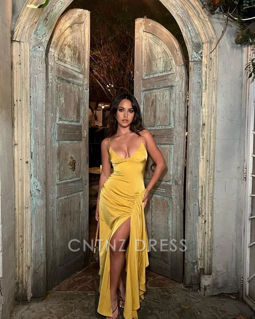 Wholesa Sheath V Neck Spaghetti Straps Sexy formal dresses Bridesmaid Dresses evening gown Prom Dress With Split