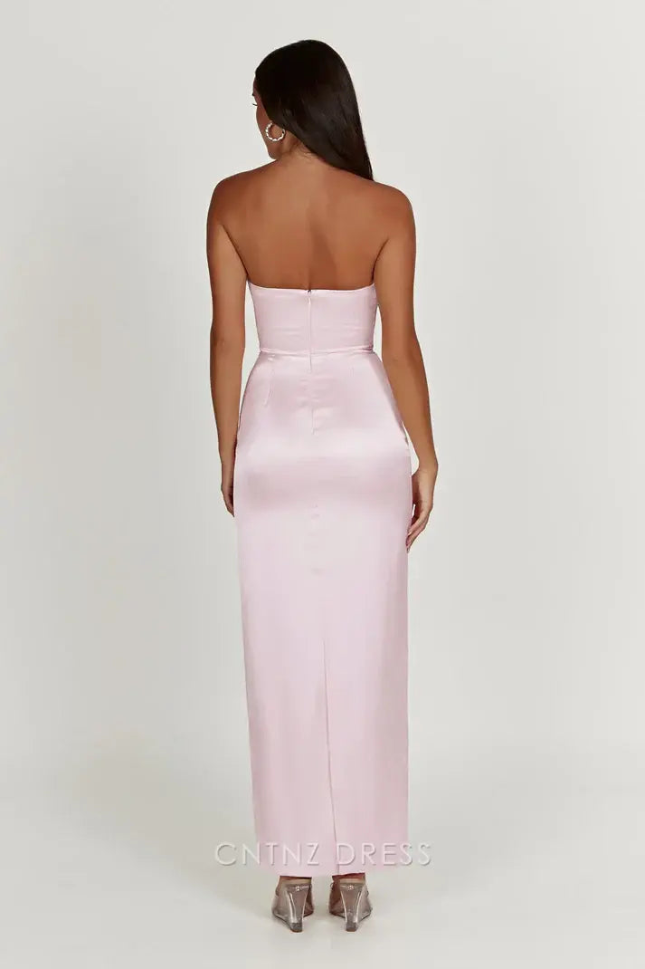 Wholesa Sheath Strapless Satin Pink Long formal dresses Bridesmaid Dresses evening gown Prom Dress