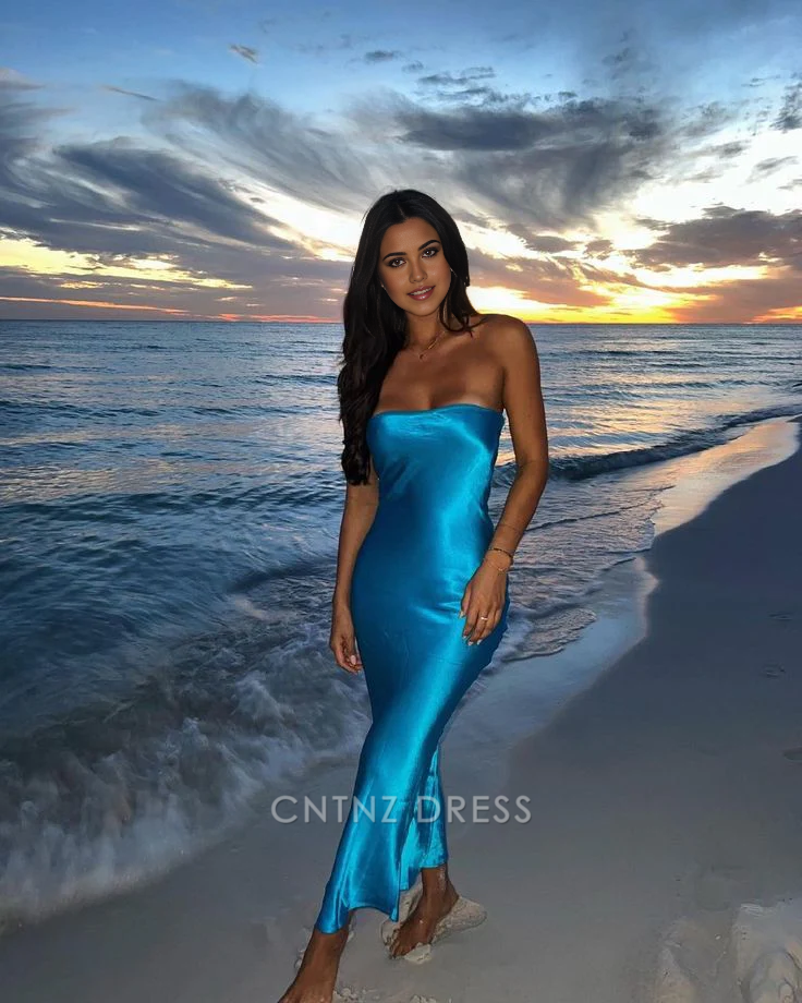 Wholesa Sheath Simple Strapless Blue formal dresses Bridesmaid Dresses evening gown Prom Dress