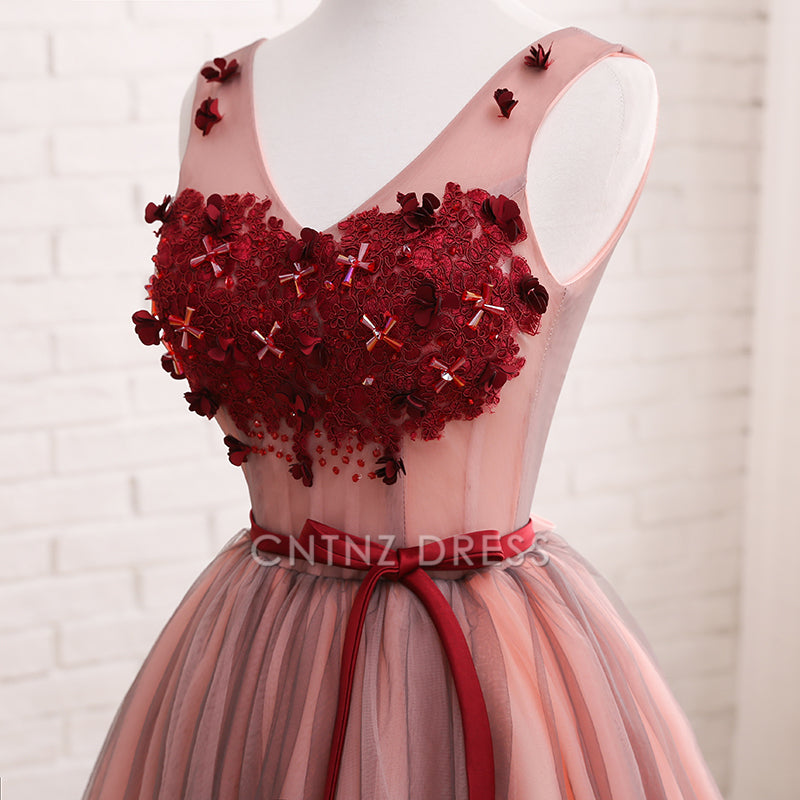 CNTNZ DRESS Hot Sale Short Prom Dress A Line V Neck Sleeveless Tulle Flowers Fashion Homecoming Dress