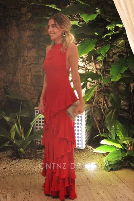 Wholesa A-line Tiered Red formal dresses Bridesmaid Dresses evening gown Prom Dress