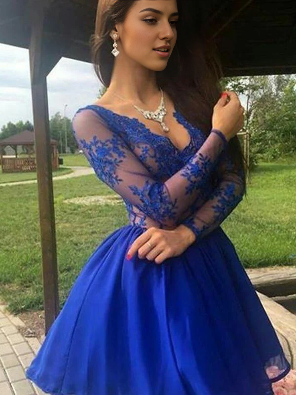 CNTNZ DRESS Hot Sale Short Prom Dress A-Line Satin Long Sleeves Cokctail Dresses Lace Applique Fashion Homecoming Dress