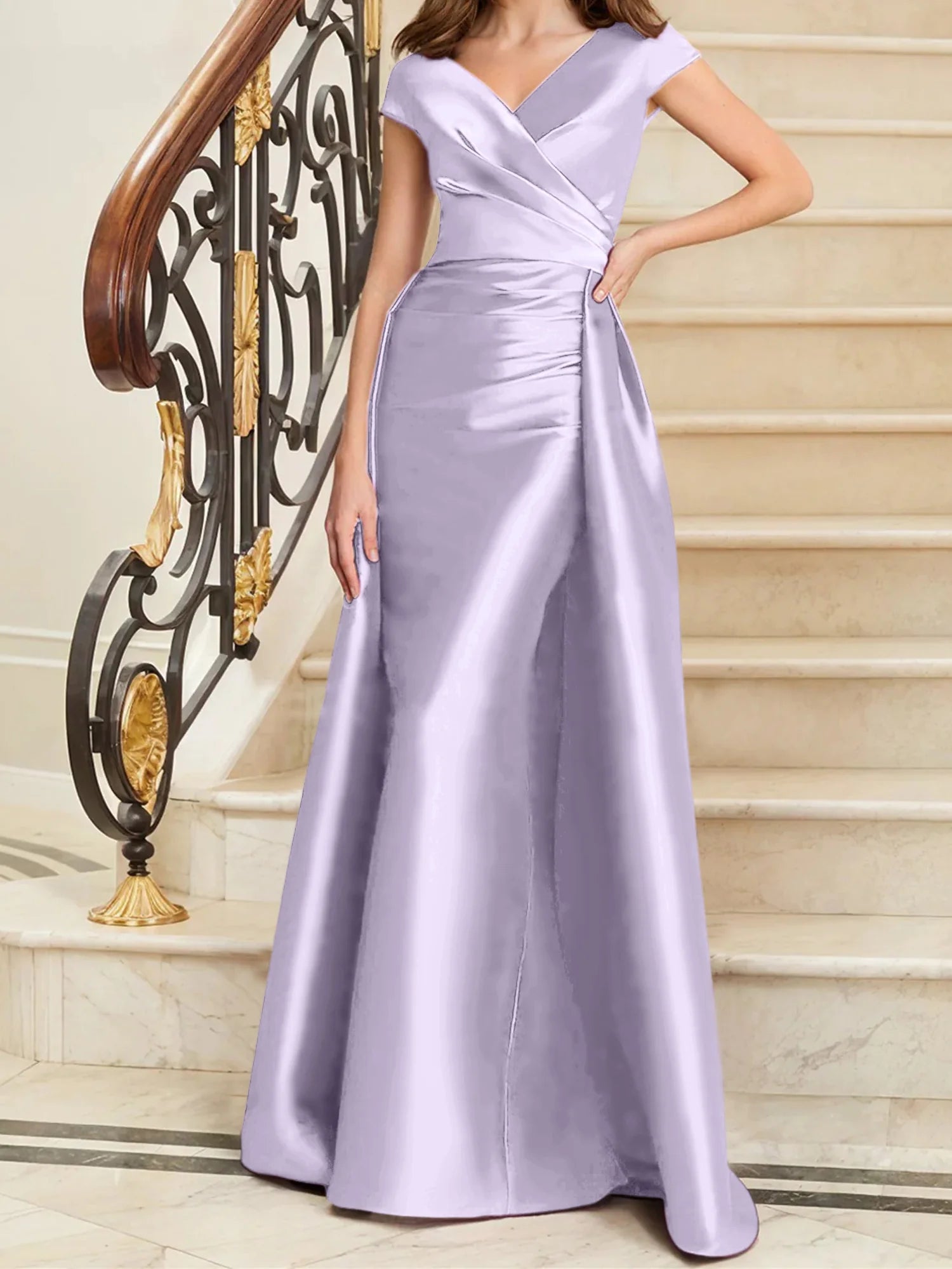 Wholesa Sheath V-Neck Sleeveless Satin Mother Of The Bride Dresses