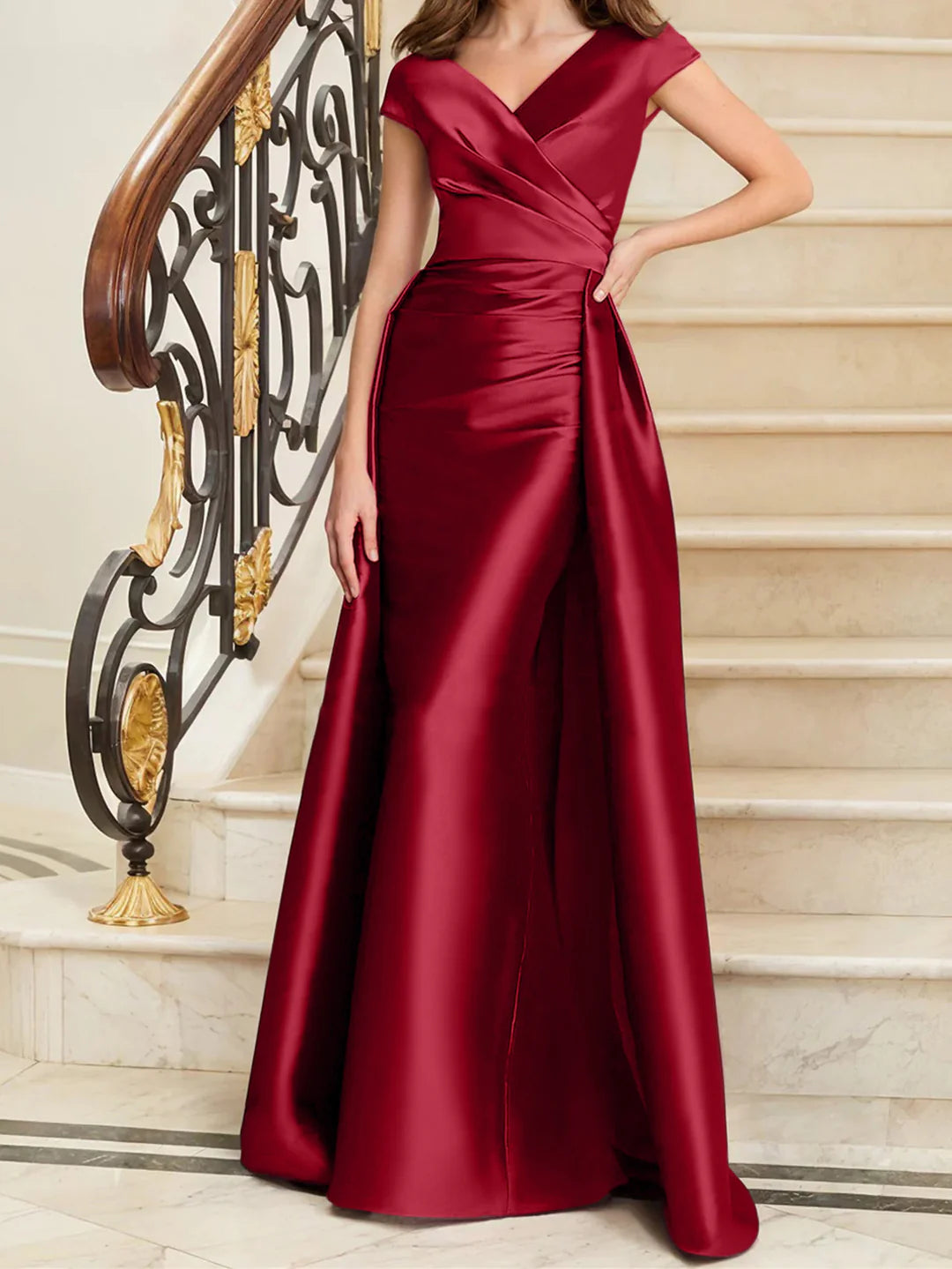 Wholesa Sheath V-Neck Sleeveless Satin Mother Of The Bride Dresses