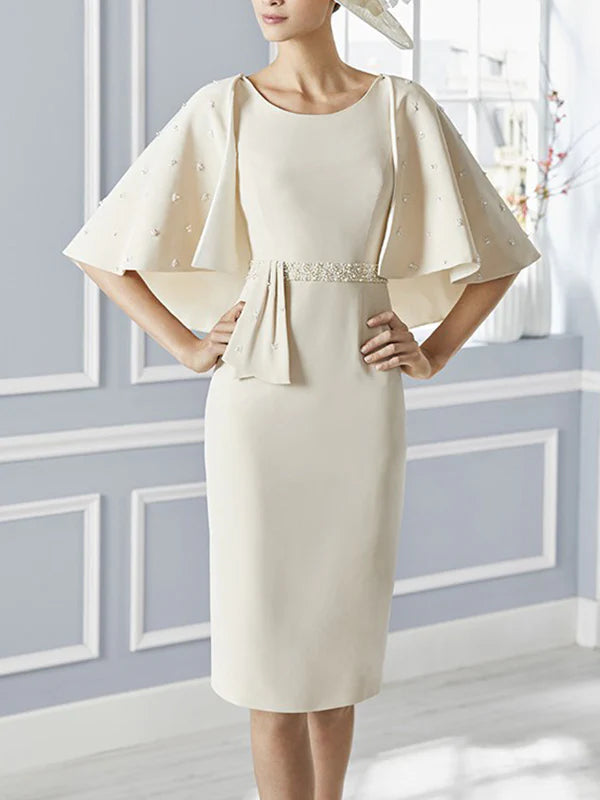 Wholesa Sheath Scoop Neck Half Sleeves Knee-Length Mother Of The Bride Dresses