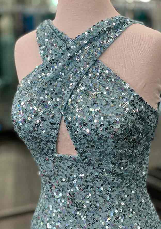 Wholesa Sheath Halter Floor-Length Prom Dresses