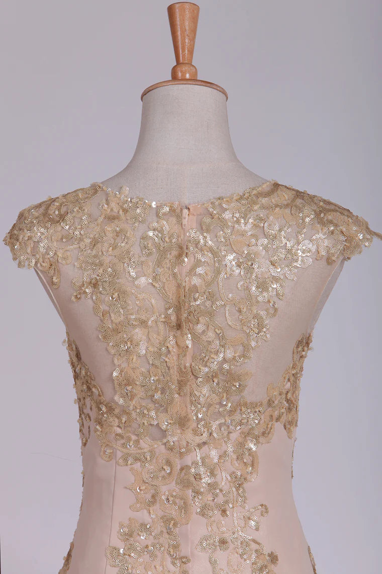 Wholesa Scoop Mother Of The Bride Dresses With Applique Cap Sleeves